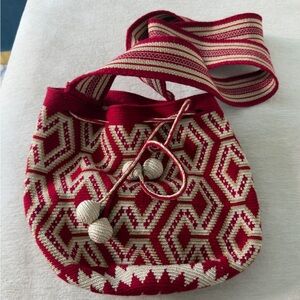 Vintage Red and Cream Geometric Patterned Women's Bag